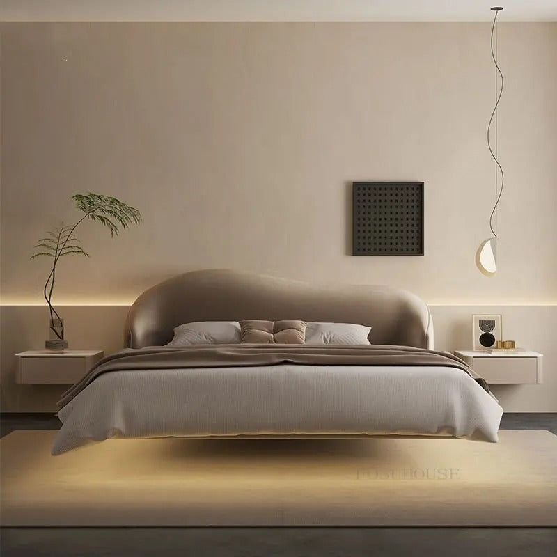 Raha - Modern floating bed with curved backboard